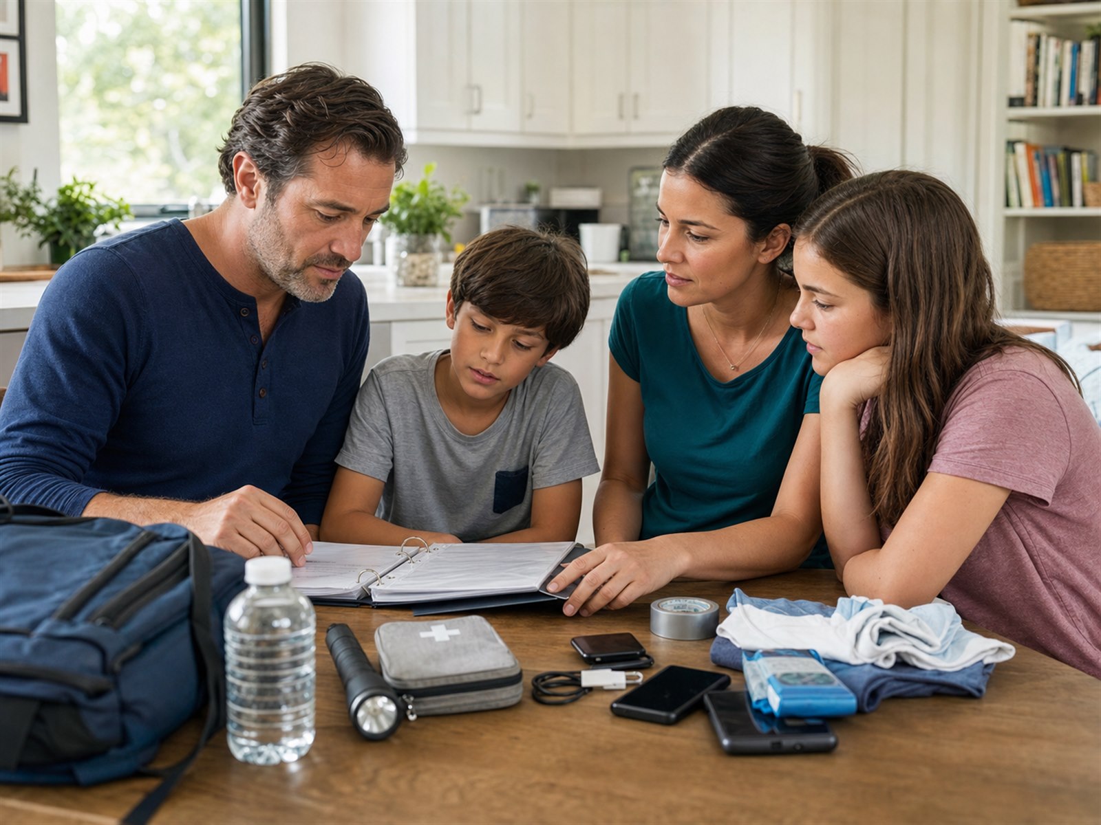 A family preparing a meal together in a sunlit kitchen